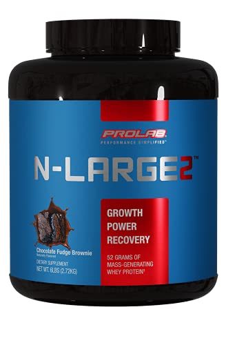 Prolab N-Large2 Mass Gainer - Powerful Mass Gaining Support Formula - Promotes Muscle Size, Growth, and Recovery - New (Chocolate Fudge Brownie, 6 LB)