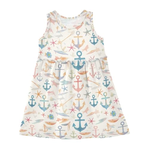 KLL Ocean Simple Anchors Baby Girls Tank Dress Casual Beach Sundress Comfy Outfits Crew Neck