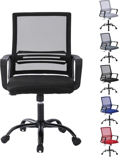 mcc direct Adjustable Ergonomic Swivel Mesh Office Chair with Padded Seat Cushion, Height Adjustable Computer Chair with Lumbar Support and Swivel Rocking for Home, Office-MESH (Black)