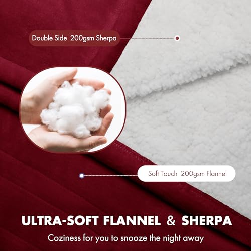 Electric Heated Throw Blanket 50" x 60" - Soft Flannel Sherpa Electric Heated Blanket with 5 Heating Levels & 4 Hours Auto Off, Heating Blanket as a Gift for Grandma, Machine Washable (Red)