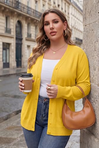 Image of TIANZHU Plus Size Cardigan for Women Button Open Front Long Sleeve V Neck Comfy Lightweight Sweaters XL-4XL