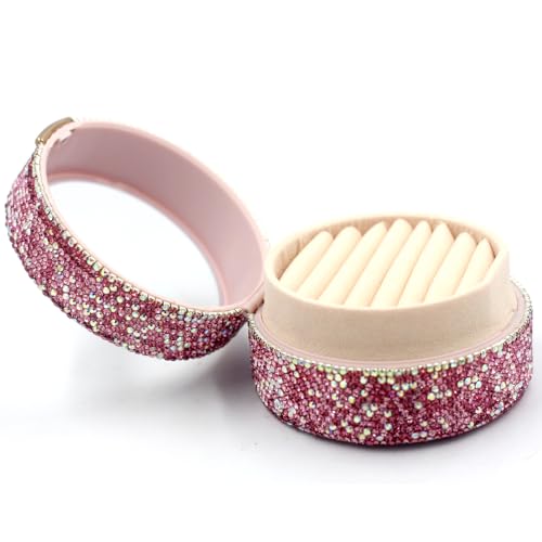 Boîte de rangement compacte à strass rose pour colliers, bagues et boucles d'oreilles - 2