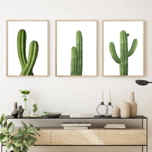 Plante tropicale peinture sur toile verte : lot de 3 décorations murales 60x80cm