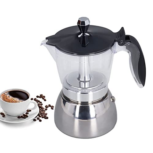 TOPINCN Moka Pot, cafetera italiana de 6 tazas, cafetera italiana de acero inoxidable, con tapa ABS transparente, cafetera portátil para estufa para acampar y viajes
