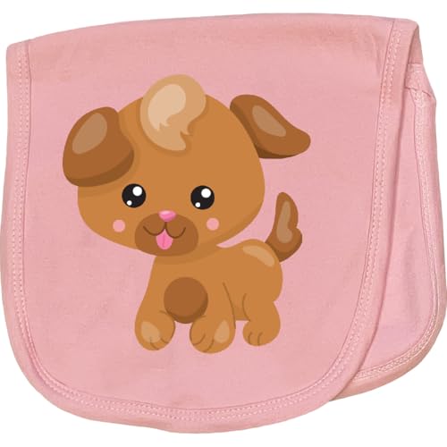 inktastic Cute Dog, Little, Brown Dog, Puppy, Pet Baby Burp Cloth Pink 455c3