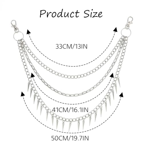 Goth Pants Chain Silver Layered Wallet Chain Punk Rivet Jeans Jewelry for Women and Men3