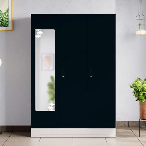 Image of Interio by Godrej Almirah Slimline 3-Door Steel Almirah, Cupboard for Clothes (Pacific Blue), 1-Year Warranty, 7 Shelves, 1 Locker, Star Design Mirror