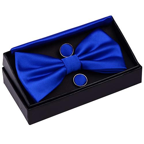 Image of GUSLESON Men's 3-pc Solid Color Bow Tie Gift Set - Double‑Fold Pre-Tied Bow Tie, Pocket Square, Cufflinks - Wedding Formal Party