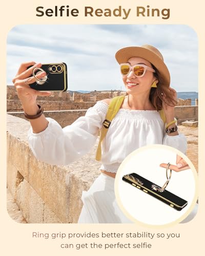 Image of XYZ for Galaxy S25 Edge Case with Stand, for Samsung Galaxy S25 Edge Case with Double Ring Kickstand, Women Girls Cute Love-Heart Bling Luxury Protective Phone Case for Samsung S25 Edge 6.7'', Black