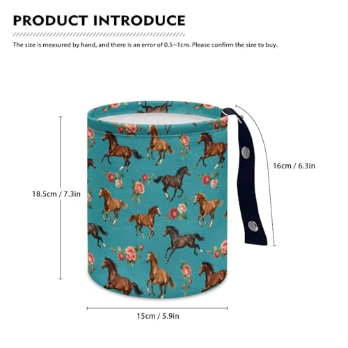 Image of Horse Floral Hanging Portable Car Trash Can Waste Basket Car Accessories Interior Collapsible for Men and Women Easy to Install