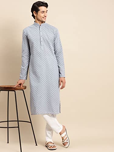 Image of Rajubhai Hargovindas Men's Chikankari Embroidered Cotton Kurta (Ches)