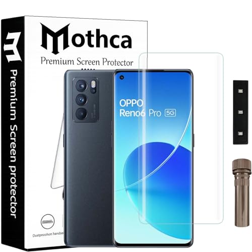 Image of Mothca Curved UV Tempered Glass Screen Protector for Oppo Reno 6 Pro | Transparent | Pack of 1 | Full Screen Coverage with UV Installation Kit
