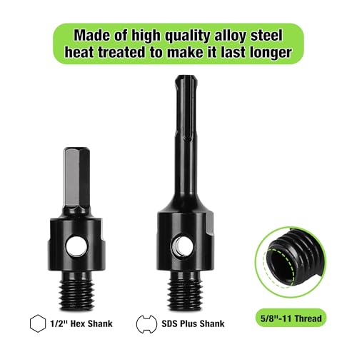 BETTERI 2 Inch Dry Core Drill Bit with Pilot Bit & 2 Pcs Adapters (SDS Plus Adapter/Hex Adapter), 5/8"-11 Threaded Diamond Core Bit for Concrete/Brick/Masonry, 10" Drilling Depth by BETTERI - Image 6