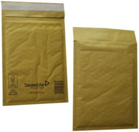 100 Small A/000 Size Mail Lite Gold Padded Envelopes Mailers - Peel + Seal Bubble Bags - 110 x 160mm / 4.25 x 6.25" Sealed Air Postal Packing Mailing Shipping Postage Posting Self Seal Cushioned Protective Packaging