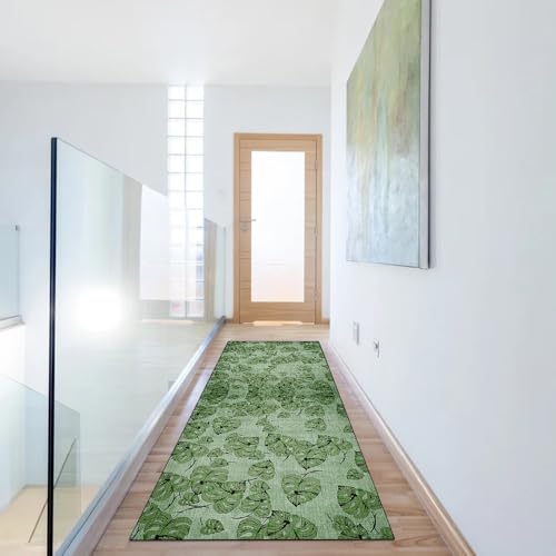 Alfombra de pasillo verde oscuro vintage 90x120 cm con reverso de seguridad lavable 6