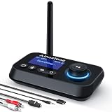 Ainostone 3-in-1 Bluetooth 5.3 Sender Empfänger für 2 Kopfhörer Bluetooth Audio Adapter Low Latency Transmitter mit Bypass Schalter Lautstärkeregelung AUX Optisch RCA für TV Stereoanlage PC