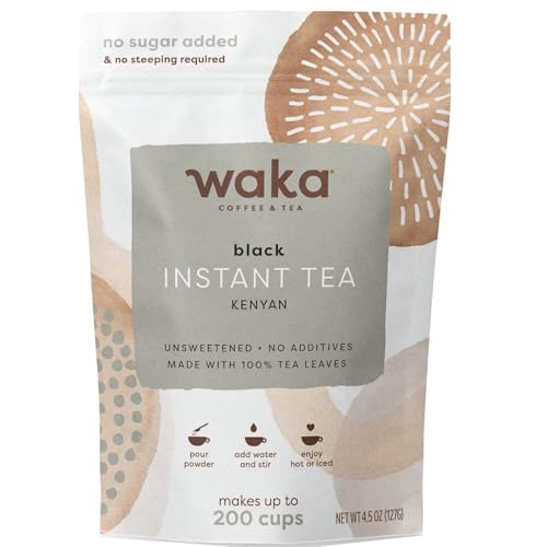 Image of Waka Instant Black Tea Mix, Kenyan - 100% Tea Leaves, No Additives, Unsweetened Tea Powder for 50 Quarts or 200 Cups - Easy and Quick Hot or Iced Teas (4.5oz)