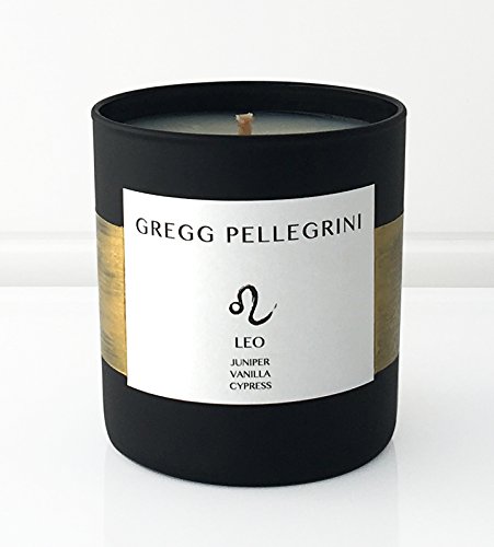 Gregg Pellegrini Scented Candle • Paraffin Free All Natural Coconut and Beeswax • Juniper • Vanilla • Cypress • Leo Zodiac • 230 g / 8 oz. • Hand Poured in The USA