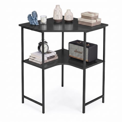 VECELO Small Corner Desk, Triangle Computer Desk with Storage Shelves for Small Spaces, 33 x 30 inches Corner Makeup Table for Home Office Bedroom, Black by VECELO - Used condition - US$62.88