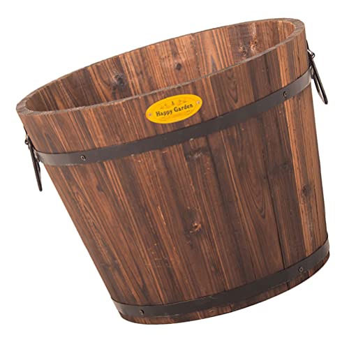 Hemoton Medium Garden Wooden Effect Barrel Planter, Outdoor Half Whiskey Cask Flower Pot, Indoor Rustic Patio Grow Plant Container #TOP29