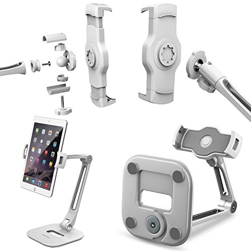 AboveTEK Supporto Tablet, Porta in Alluminio Braccio Lungo per iPad/iPhone/Samsung/Asus e Altri Dispositivi da 4