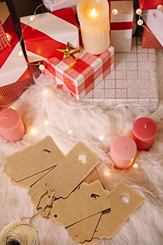 PCP 100 Pcs Gift Tags 9x4.5cm Kraft Paper Tags with 30m Jute Twine String for Arts & Craft, Luggage Label, Weddings - Image 4