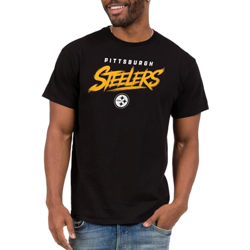 Junk Food NFL - Unisex Adult Short Sleeve Fan Tee - Pittsburgh Steelers Wild Brush - Officially Licensed - Black - 3XL