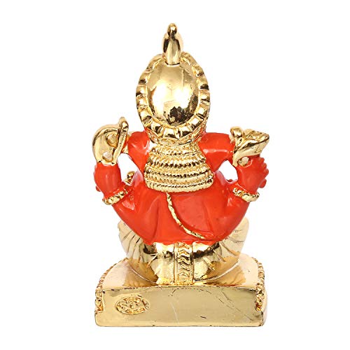 Image of eCraftIndia Gold Plated Orange Siddhivinayak Ganesha Decorative Showpiece for Home /Temple /Office /Car Dashboard