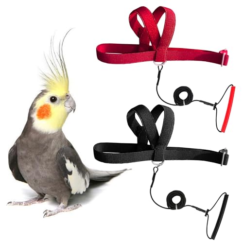 VANFAVORI Adjustable Bird Harness with 80 Inch Leash, Outdoor Flying Kit Training Rope for Bird Parrots Cockatiel S Size Weight 70-120 Grams, 2 Pieces