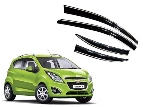 Image of CAR SAAZ Unbreakable Chrome Line Door Visor for Beat (Set of 4Pcs) | Rain Guard | Wind Deflector