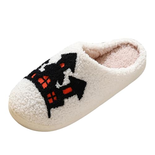 Slippers For Women Cute Women's Men's Halloween Pumpkin Bear Cat Slipper Retro Memory Foam House Slides Soft Plush Winter Warm Anti-Slip Home Shoes4