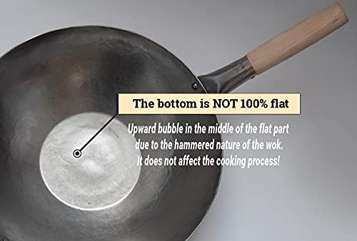 Craft Wok 731W316 ręcznie młotkowany wok ze stali węglowej z drewnianym i stalowym uchwytem pomocniczym, 35 cm, płaskie dno