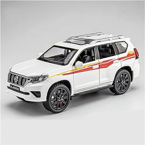 Image of DEOXY 1:32 Die-Cast Metal Prado Car Toy with 6 Openable Doors, Lights, and Sounds for Kids Boys and Girls Children (White)