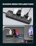 Bande de puissance du protecteur de surpression 6FT, PLUGTUL Protecteur de surpression avec 8 Sorties - Spacieuse conception pour les grandes prises, Flat Plug, 20W USB C Charge pour la maison, bureau, CETL Inscrit, 2040J