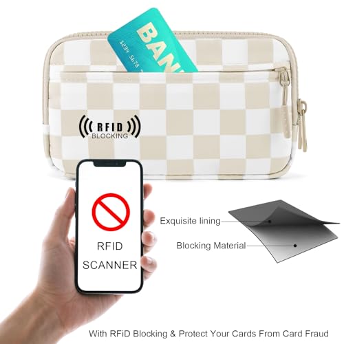 Checkered WristleWallets for Women, RFID Wallet Crossbody with 4 Zippers, Credit Card Holder Cell Phone Organizer4