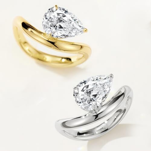 2CT 18K Gold Plated S925 Sterling Silver Pear Shaped Solitaire Engagement Ring For Women,Wedding Promise Ring for Her Wedding Band for Women2