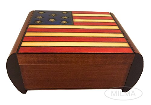 American Flag Secret Box Polish Wood Keepsake, Handmade Jewelry Box #TOP1