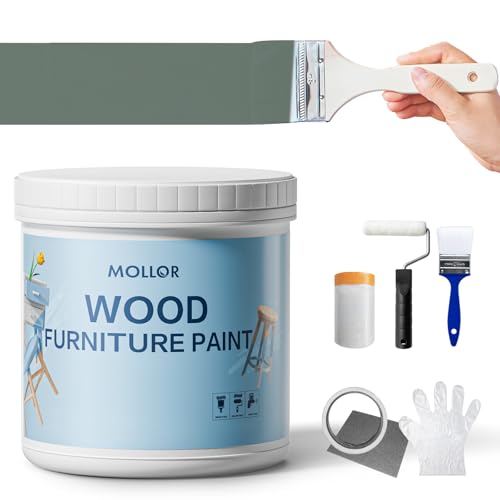 Mollor Matte Finish Wood Paint for Furniture, Durable Cabinet Countertop Paint Easy Application for DIY Projects, Wood, Metal, Home Decor and More(16OZ, Cardamom Green with Tools)