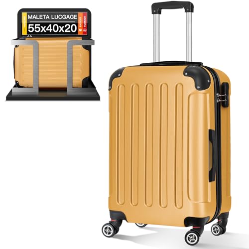 Maleta de Cabina 55x40x20 ABS, Ligera y Compacta para Viajes en Avión, Equipaje de Mano para Hombre y Mujer, Dimensiones 52 cm