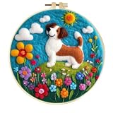 WallustrioaW Animales de dibujos animados Juego de Lana de Fieltro,Un lindo cachorro y flores.,Kit de Fieltro de Lana,Inicio de Fieltro de Aguja para Fieltro Hechos a Mano Creativos Bricolaje