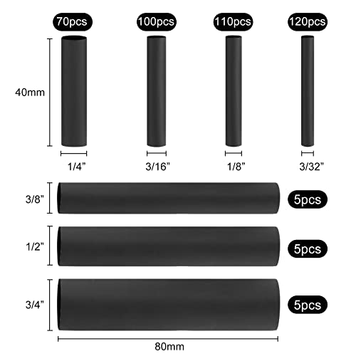 415 PCS 3:1 Black Heat Shrink Tubing Assortment Kit Large Diameter 7 Size, 3/32