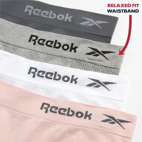 Image of Reebok Womens Boyshorts - 4 Pack Seamless Underwear for Women with Performance Stretch, Relaxed Waistband, 4 inch Inseam