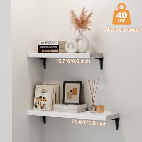 Image of SKYSEN Floating Shelves for Wall Set of 6, 23.6in Wood Wall Shelf for Decor, Bathroom, Bedroom, Storage, Book,Kitchen, Living Room - White(fs-60-w)