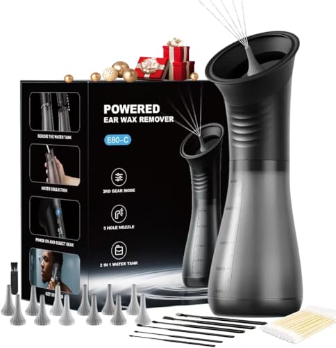 Upgraded Ear Wax Removal, Ear Cleaner with LED Display & Dual Tank,IPX7 Effective & Safe Ear Cleaning Kit Includes 19 Attachments, Cotton Swabs for Home