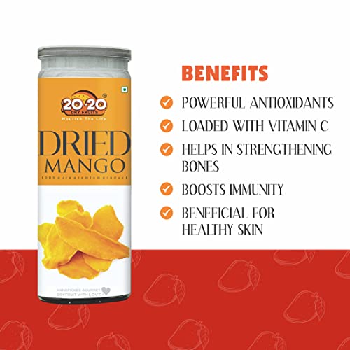 Image of 20-20 Dry Fruits Dried Mango Jar 400g (200g*2)| Dehydrated Fruit | Rich in Vitamins A & C | Supports Immune Health & Digestive Wellness | Vegan | No Preservatives| No Added Sugar (Pack of 2)