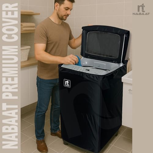 Image of NABAAT Washing Machine Cover for 6kg / 6.5kg / 7kg / 7.5kg Top Load Fully Automatic Waterproof & Dust proof Cover with Adjustable Buckles, Black (WMC-1)