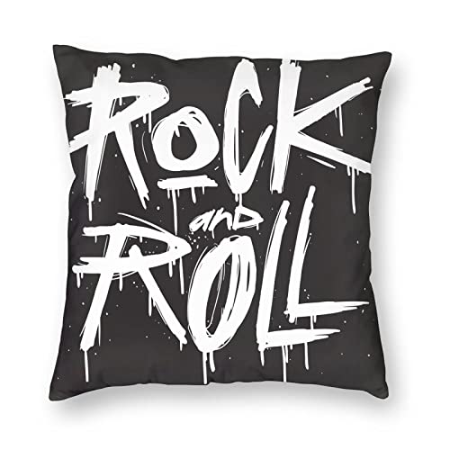 Rock and Roll Music Decorative Throw Pillow Covers Rocknroll Pillows Case Square Cushion Cover Standard Pillowcase for Sofa Couch Bedroom Patio 18x18 Inches