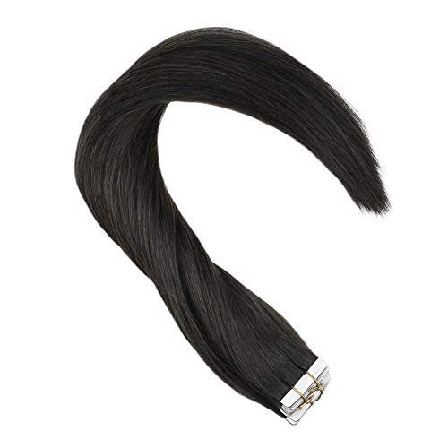 12 Inch Tape in Hair Extensions 100Grams #1B Off Black Tape in Remy Hair Extensions for Thin 40 Pcs 80 Grams Full Head Double Sided Tape Extensions Human Hair Natural