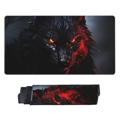Tapis de souris de jeu bords cousus loup noir évite l'effilochage