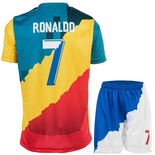 HUSSATEX Ronaldo Madrid Manchester NASSR Trio Special Vintage Edition #7 Kinder Fußball Trikot & Shorts Geschenkset Jugendgrößen (Mix 152)
